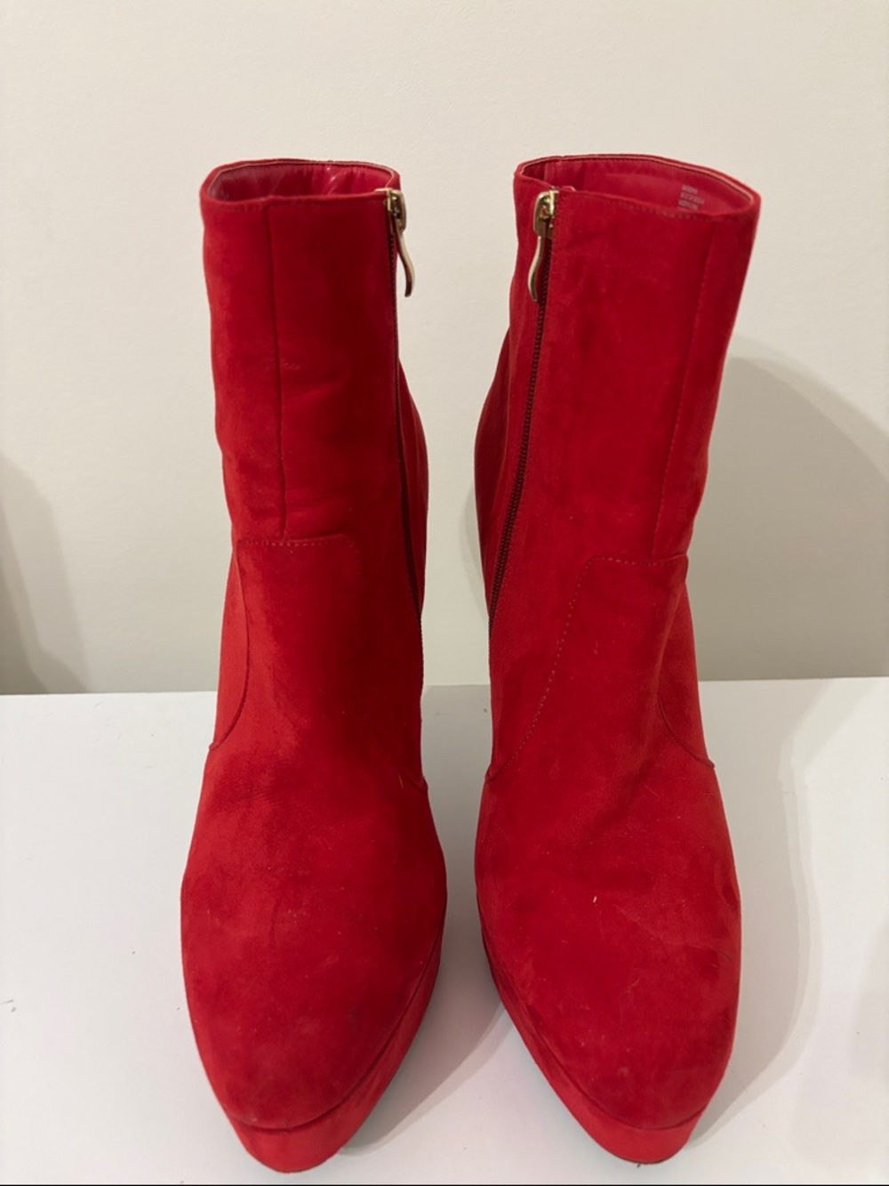 Shoe Dazzle Red Suede Pointed Toe Ankle Boots